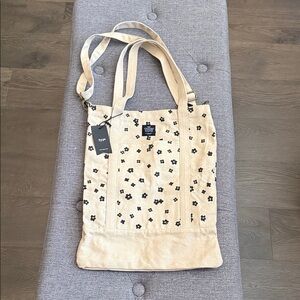 NWT Typo Beige Floral Canvas Tote Bag with Adjustable Strap